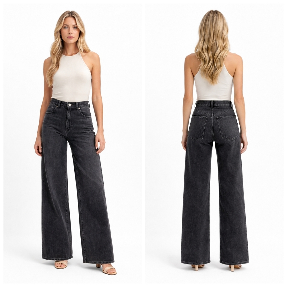 Madewell Superwide Leg Jeans 25 Washed Black Trouser Wide Denim J1795